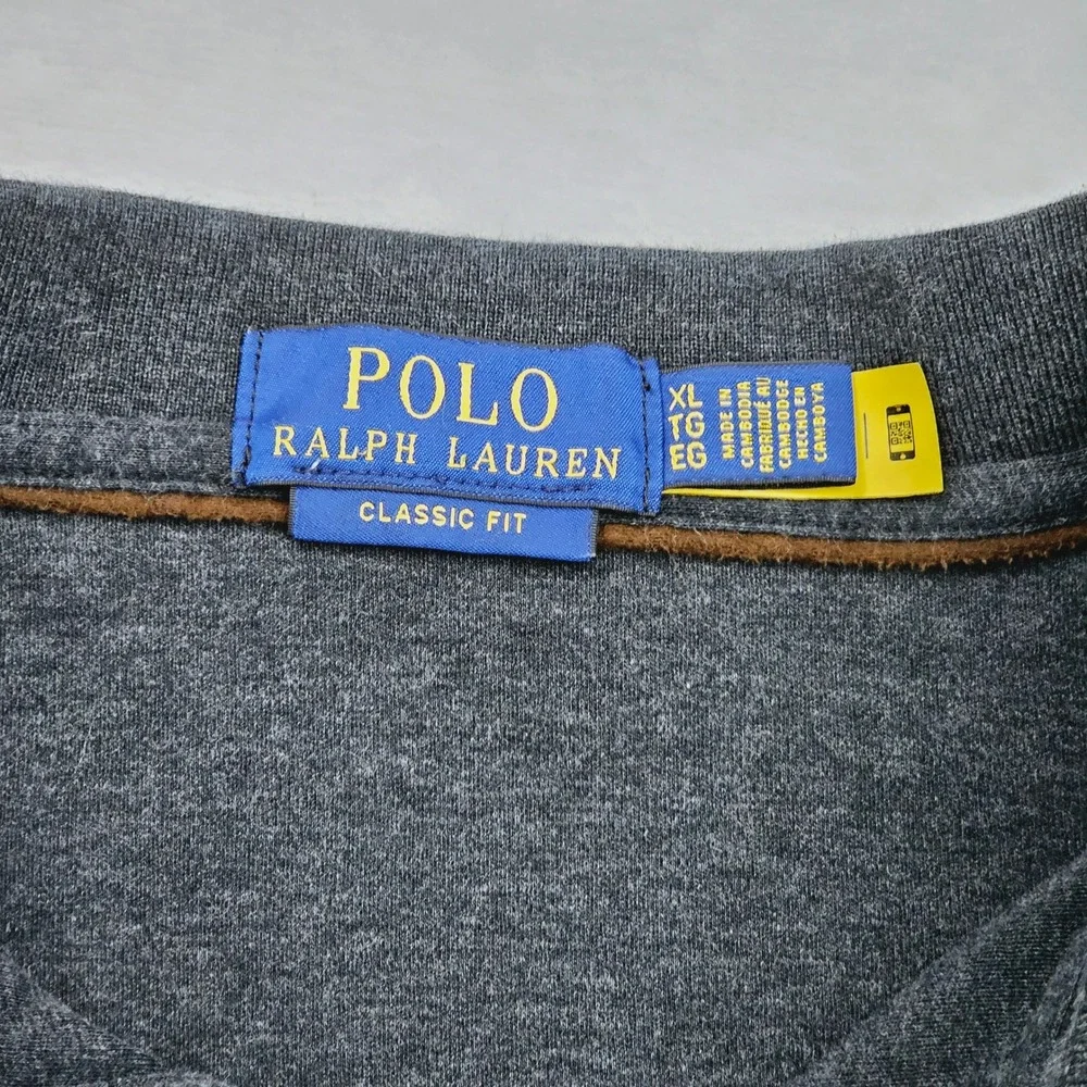 Polo Ralph Lauren Polo Shirt Mens XLGrey Long Sleeve Classic Fit Pony Preppy Ivy